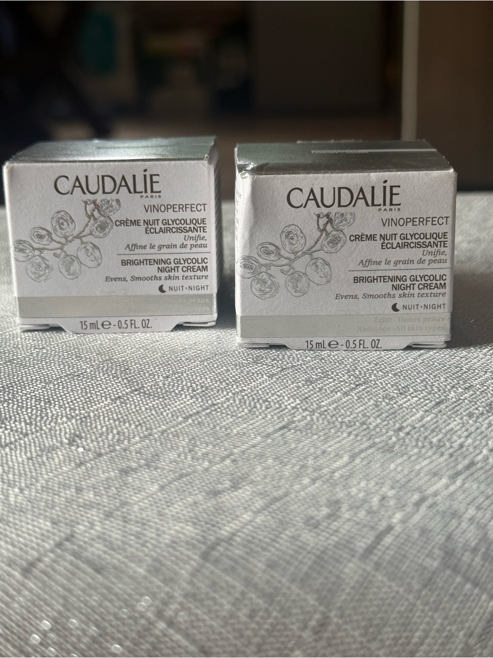 Caudalie Vinoperfect Brightening Glycolic Night Cream 15ml x2 NEW 30ml Total
